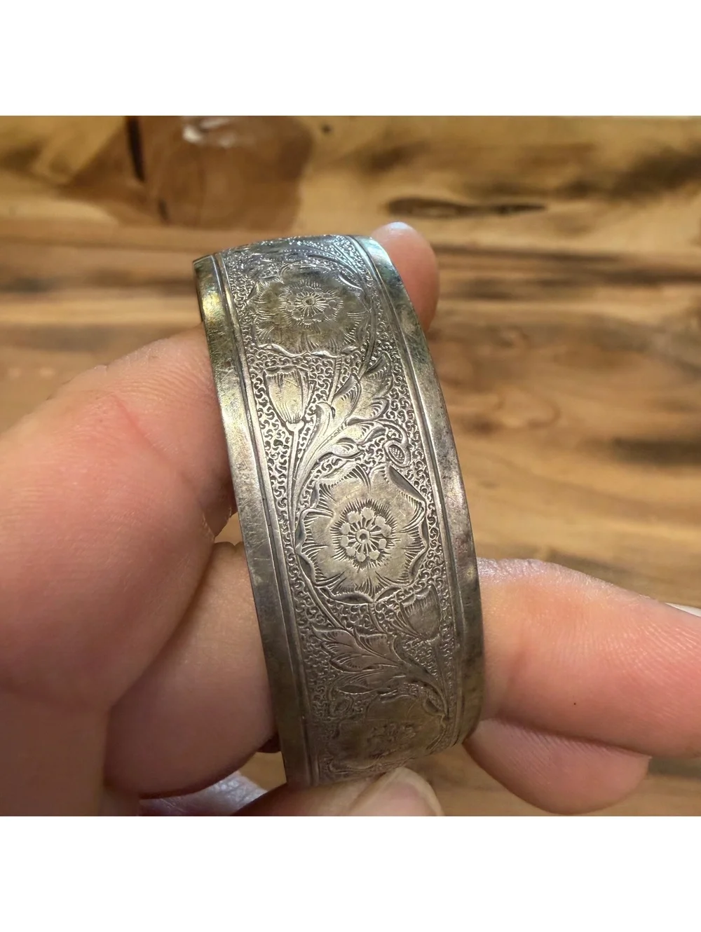 Danecraft floral etched sterling silver cuff bracelet vintage